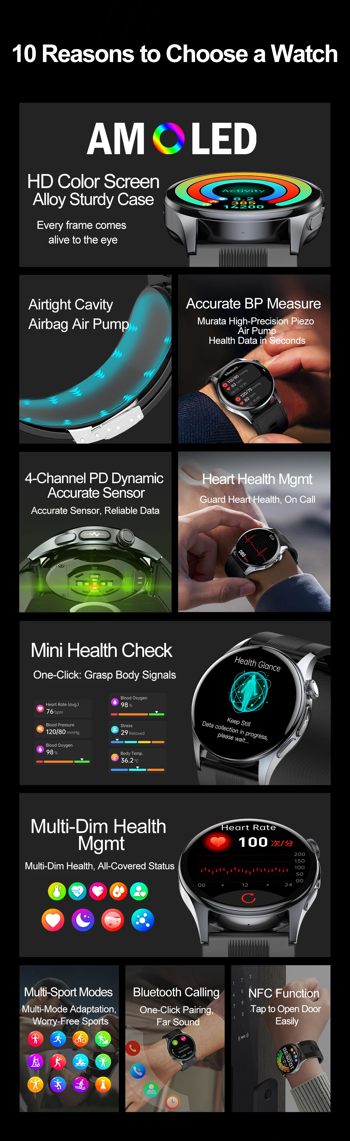 2026 New Air Pump Airbag Smart Watch High Precision Dynamic Blood Pressure Monitor ECG Heart Rate Health Smart watch For Adult