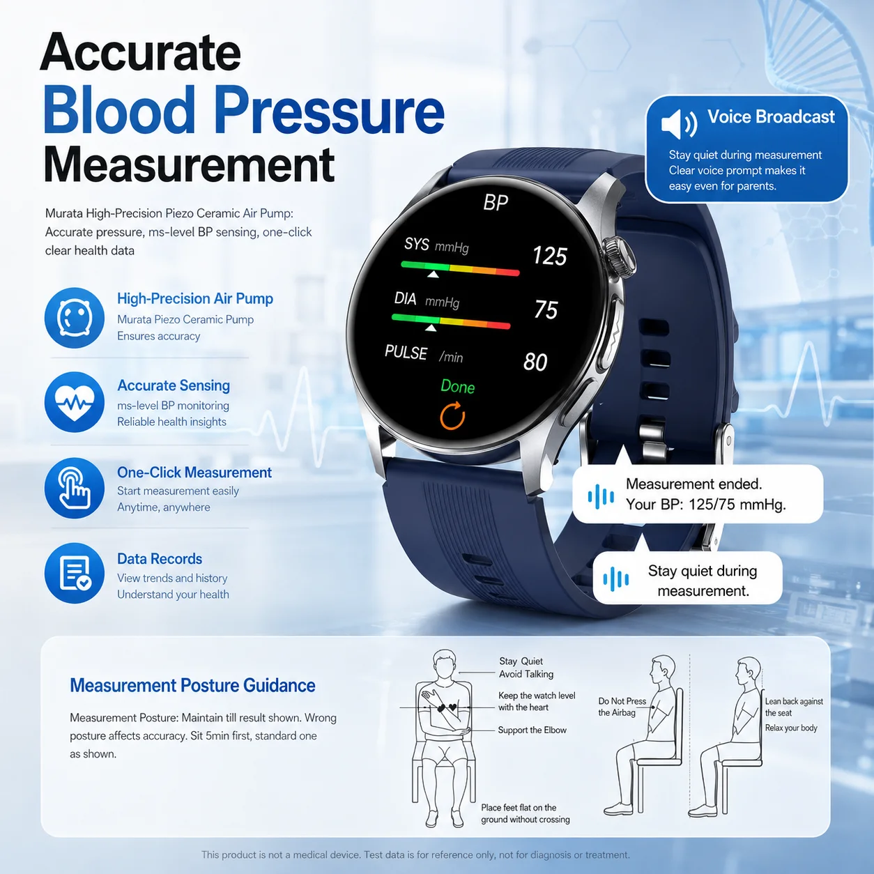 2026 New Air Pump Airbag Smart Watch High Precision Dynamic Blood Pressure Monitor ECG Heart Rate Health Smart watch For Adult