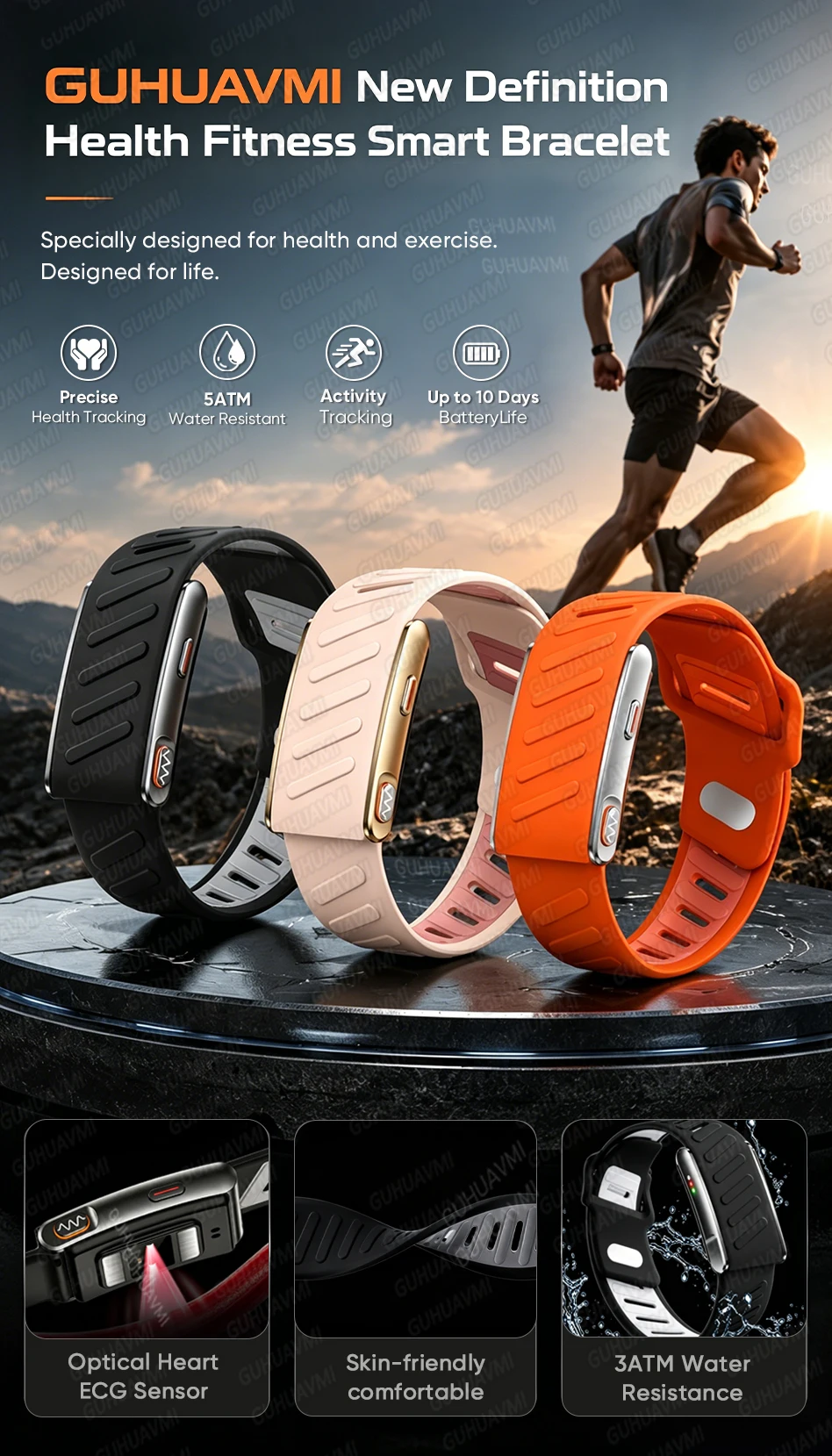 Newly Men Women Smart Band ECG Blood Pressure Uric Acid Monitor 3ATM Waterproof Sports Fitness Tracker Bracelet For Android iOS