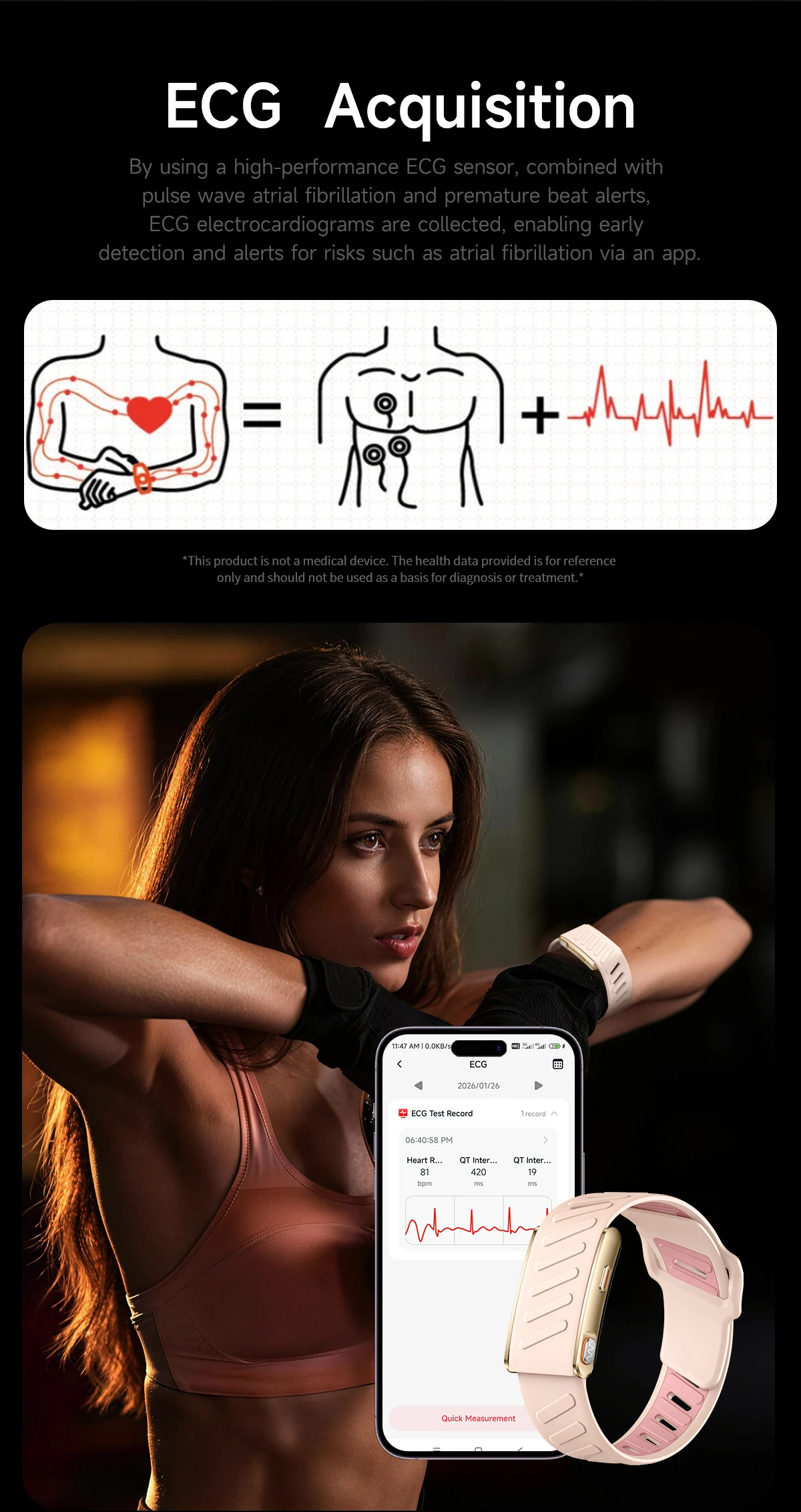 Newly Men Women Smart Band ECG Blood Pressure Uric Acid Monitor 3ATM Waterproof Sports Fitness Tracker Bracelet For Android iOS