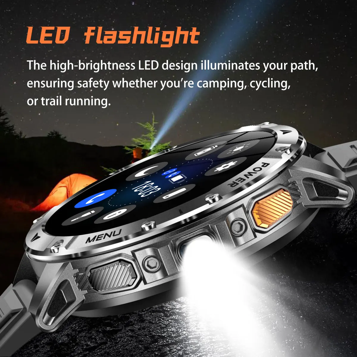 New Outdoor Sports Fitness 1.7 Inch Smart Watch 1400mAh Battery Waterproof SOS Dual-Color Flashlight BT Call Smart watch For Men
