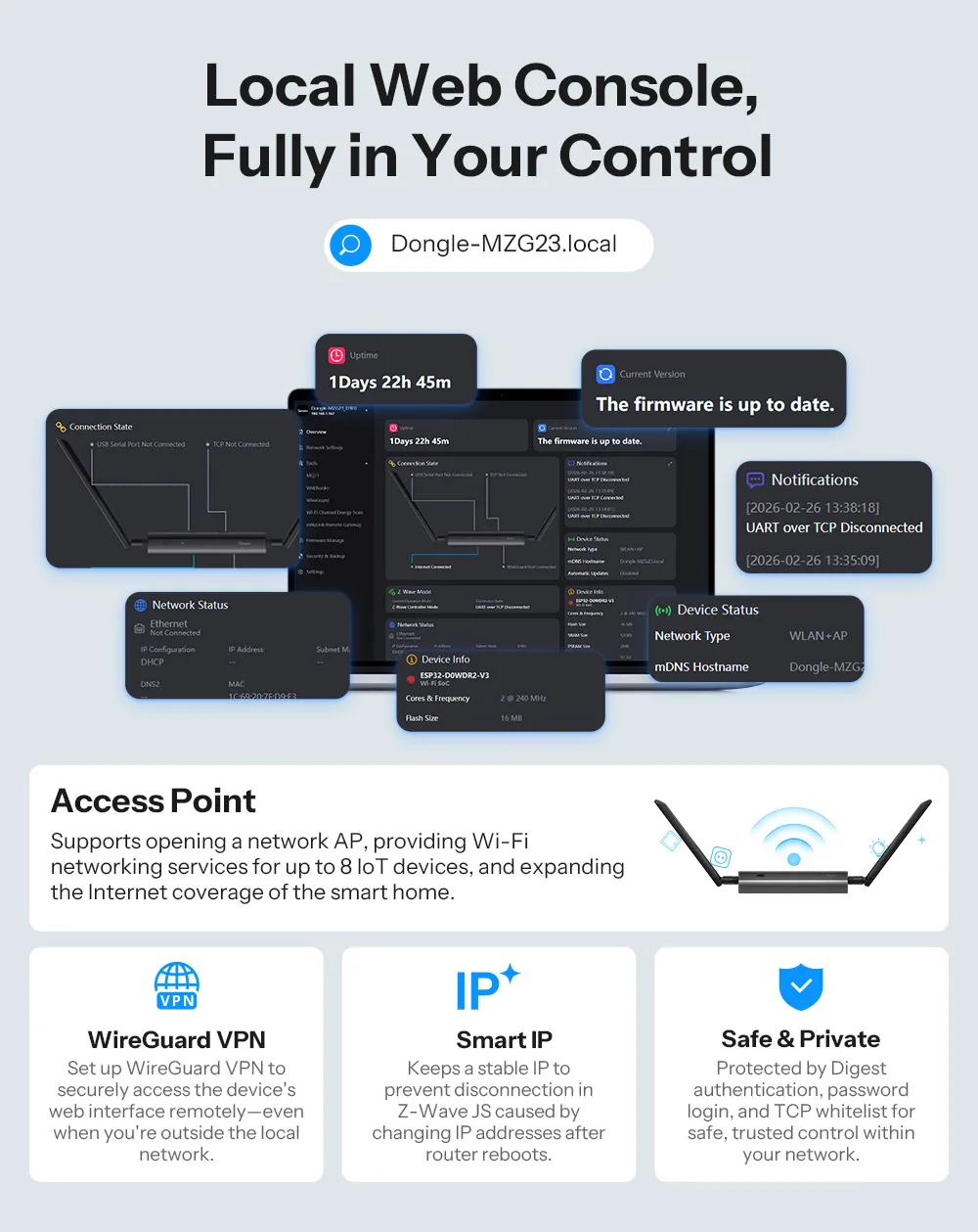 SONOFF Dongle-MZG23 Z-Wave 800 PoE Dongle Max EFR32ZG23 ESP32D0WDR2 Dual-Chip Supports Ethernet Wi-Fi USB With Z-Wave Long Range