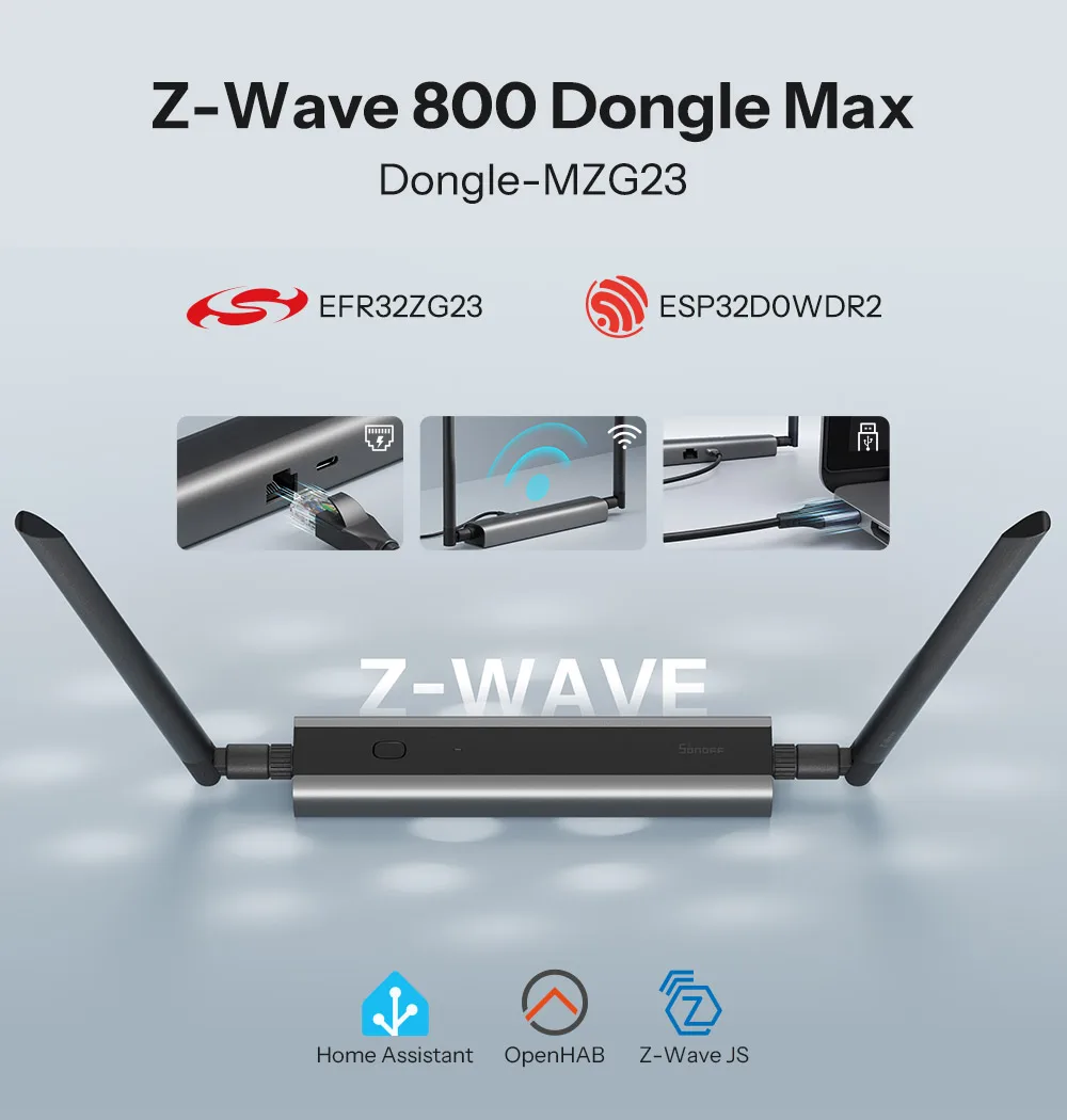 SONOFF Dongle-MZG23 Z-Wave 800 PoE Dongle Max EFR32ZG23 ESP32D0WDR2 Dual-Chip Supports Ethernet Wi-Fi USB With Z-Wave Long Range