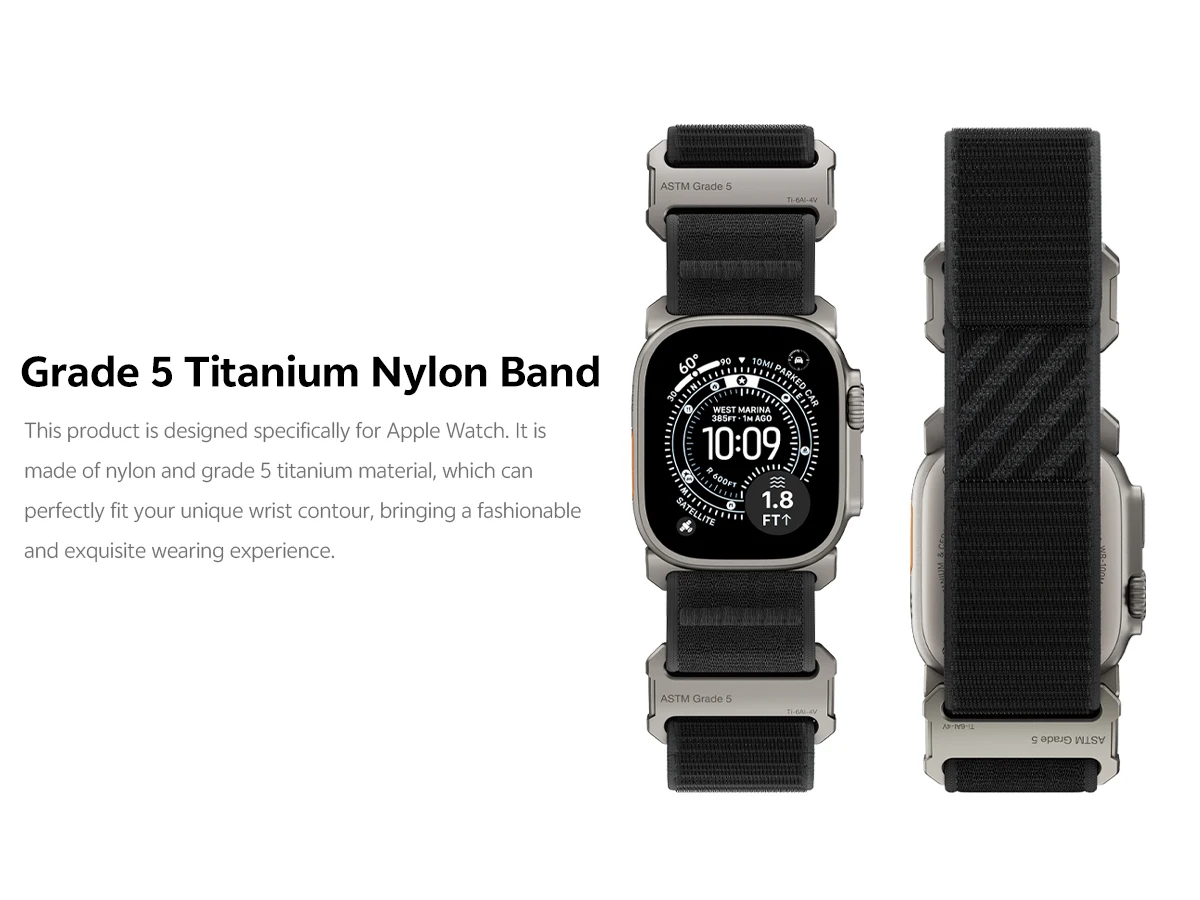 LULULOOK Grade 5 Titanium Nylon Band for Apple Watch Ultra 49 46 45 44mm, Titanium Band for iWatch Ultra 3 S11 10 SE 9 8 7 6 5 4