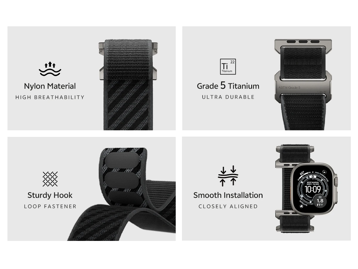 LULULOOK Grade 5 Titanium Nylon Band for Apple Watch Ultra 49 46 45 44mm, Titanium Band for iWatch Ultra 3 S11 10 SE 9 8 7 6 5 4