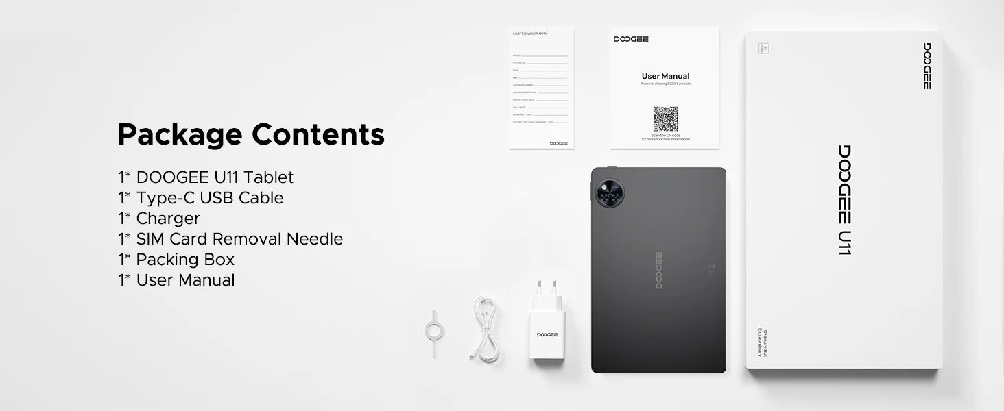 Doogee U11 Android 16 2-in-1 Smart Tablet Pc Gemini Ai 16Gb Ram(4+12) 128Gb Rom 8580Mah Battery Dual Speaker Supports Widevine L1 11" Ultra-Clear 90Hz Display Tablet Pc