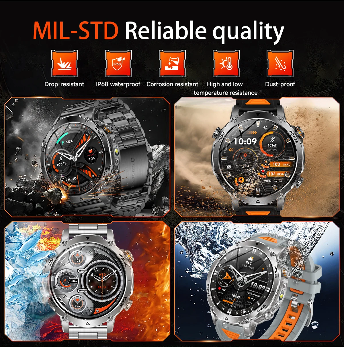 LIGE 2026 Military 1400mAh Battery Smart Watch Men Outdoor Flashlight IP68 Waterproof Heart Rate Bluetooth Call Sports Bracelets