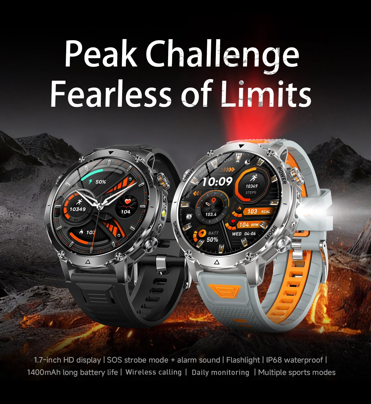 LIGE 2026 Military 1400mAh Battery Smart Watch Men Outdoor Flashlight IP68 Waterproof Heart Rate Bluetooth Call Sports Bracelets