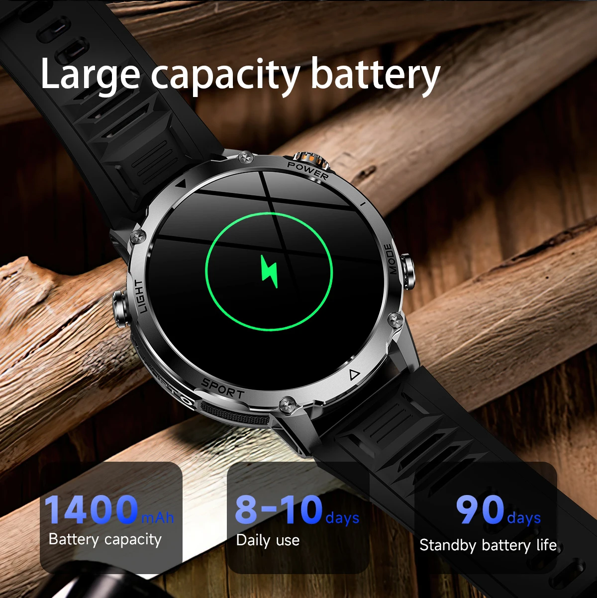 LIGE 2026 Military 1400mAh Battery Smart Watch Men Outdoor Flashlight IP68 Waterproof Heart Rate Bluetooth Call Sports Bracelets