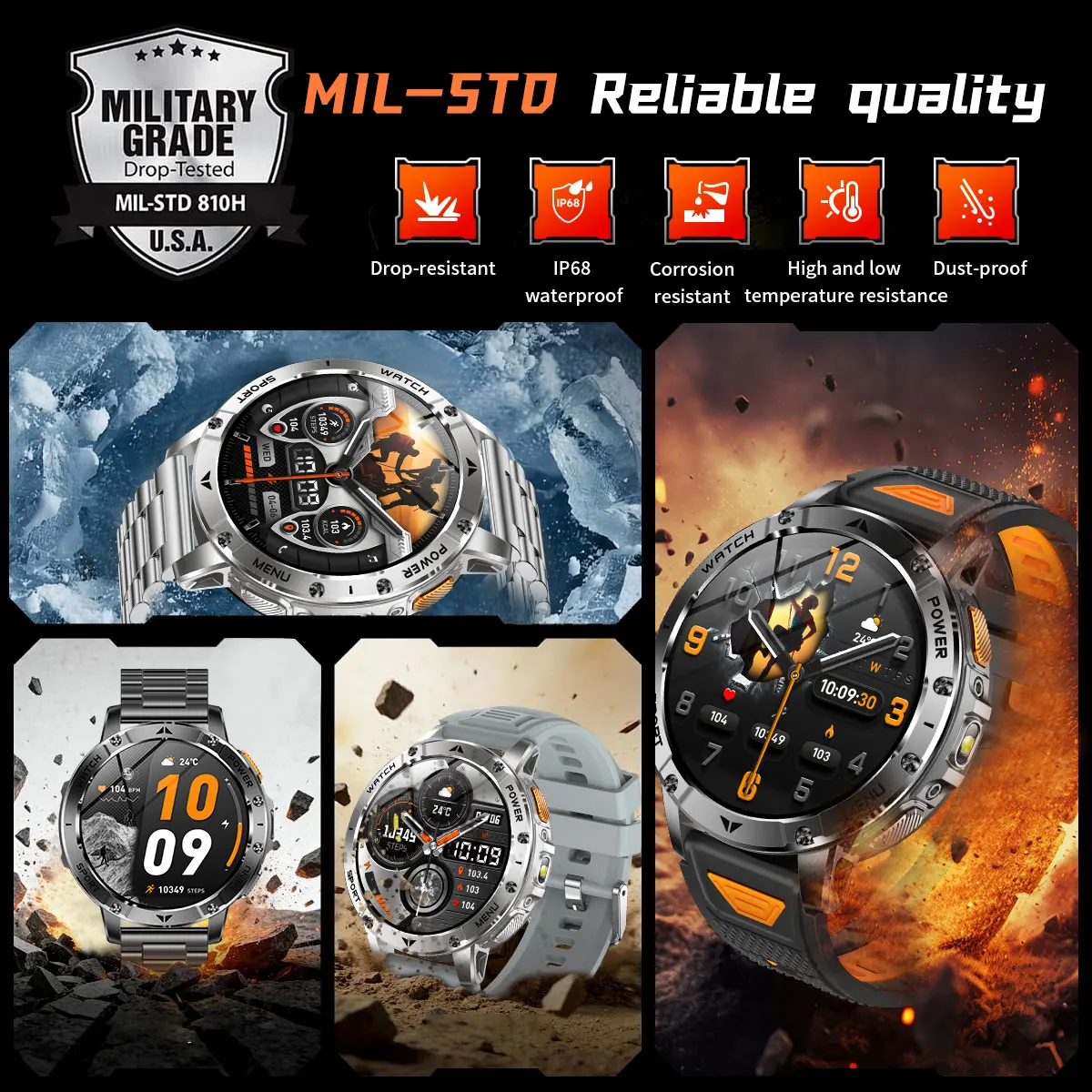 2026 New Military Outdoor Smart Watch Men 10ATM Waterproof Diving Heart Rate Monitor LED Flashlight Bluetooth Call Fitness Watch