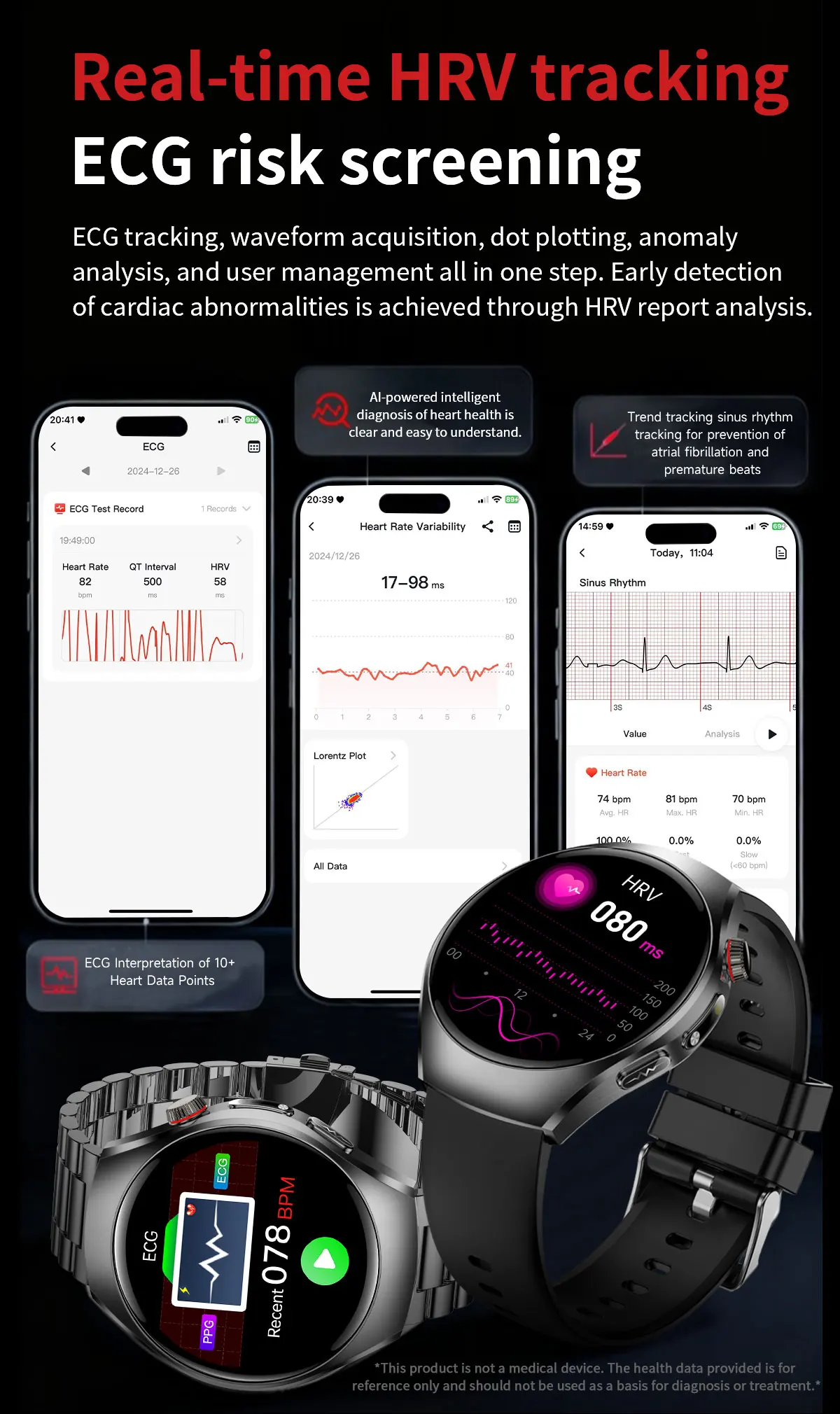 2026 New ECG Smart Watch Body Analysis Blood Oxygen Uric Acid Fatigue Detection Micro-Physical Examination Sapphire Smartwatches
