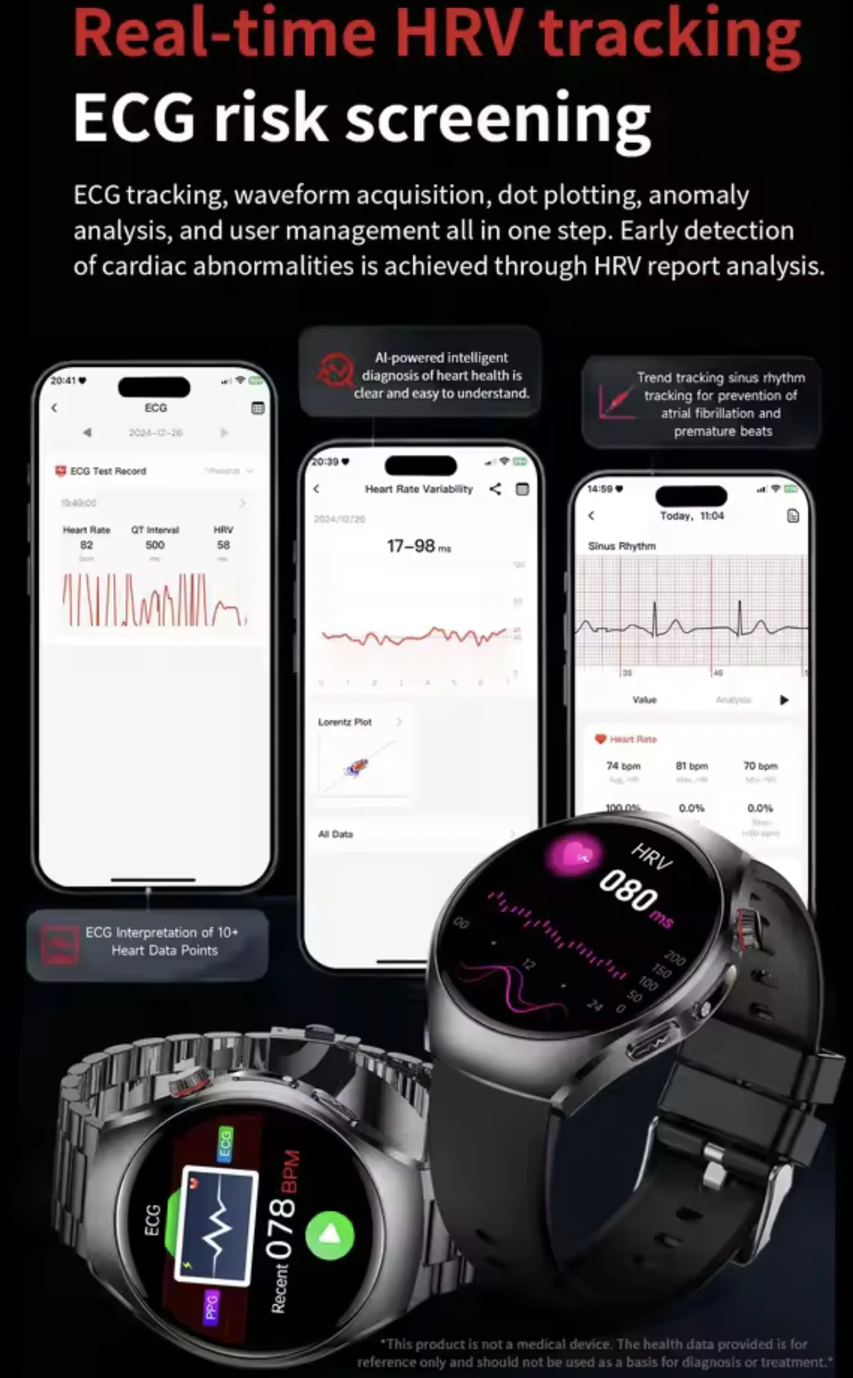 2026 New ECG Smart Watch Body Analysis Blood Oxygen Uric Acid Fatigue Detection Micro-Physical Examination Sapphire Smartwatches