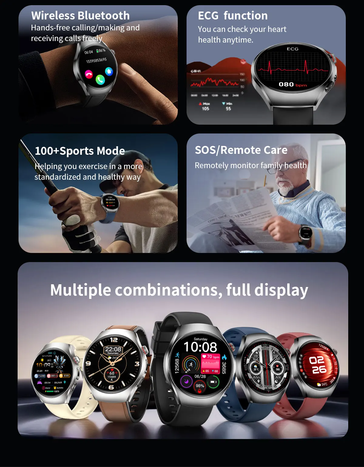 2026 New ECG Smart Watch Body Analysis Blood Oxygen Uric Acid Fatigue Detection Micro-Physical Examination Sapphire Smartwatches