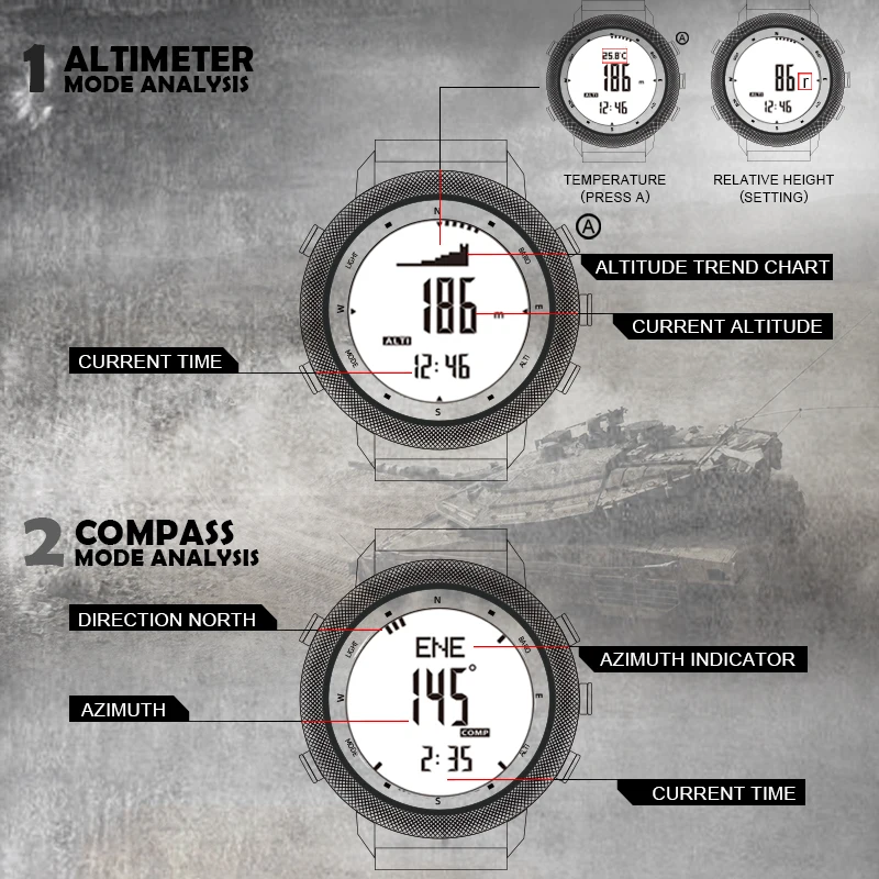 NORTH EDGE Smart Watch For Men Altimeter Barometer Thermometer Compass Military Digital Clock Outdoor Smartwatch Waterproof 50m