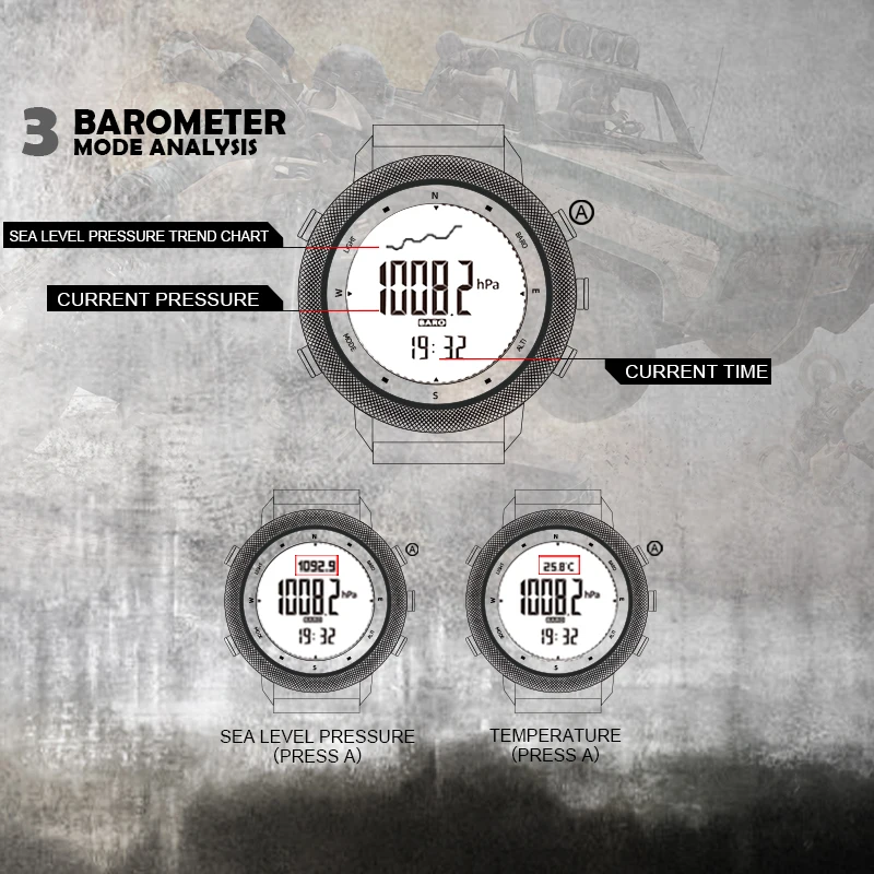 NORTH EDGE Smart Watch For Men Altimeter Barometer Thermometer Compass Military Digital Clock Outdoor Smartwatch Waterproof 50m