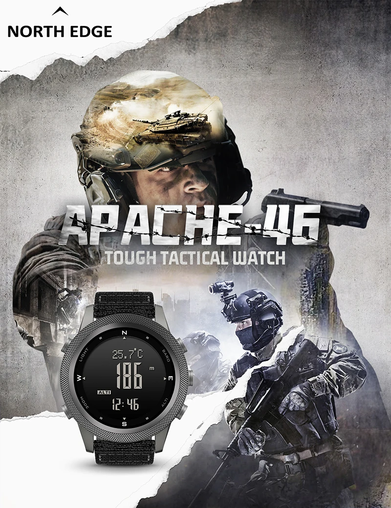 NORTH EDGE Smart Watch For Men Altimeter Barometer Thermometer Compass Military Digital Clock Outdoor Smartwatch Waterproof 50m