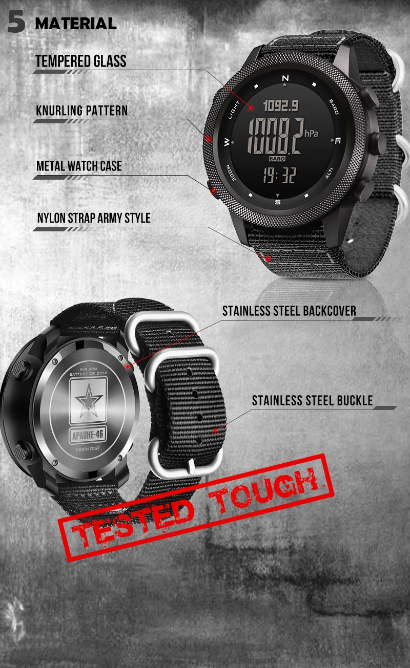 NORTH EDGE Smart Watch For Men Altimeter Barometer Thermometer Compass Military Digital Clock Outdoor Smartwatch Waterproof 50m