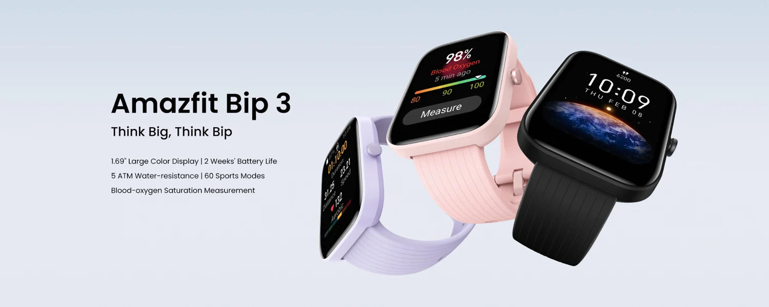 Amazfit Bip 3 Smartwatch For Men Women Birthday Gift Blood-oxygen Saturation Measurement 5ATM Waterproof 60 Sports Modes95New