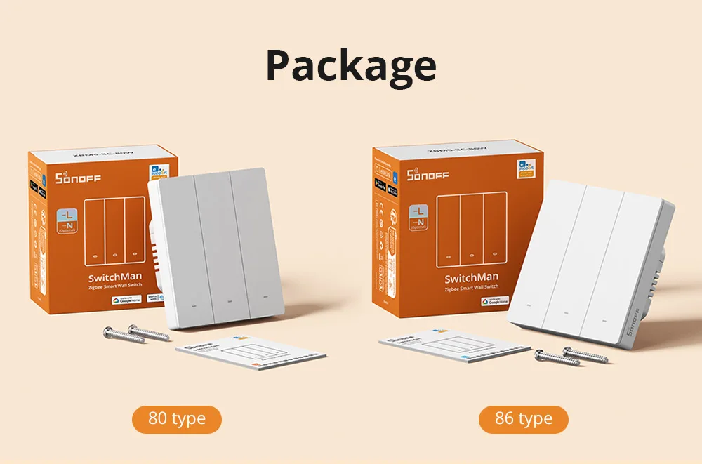 SONOFF ZBM5 Zigbee Smart Wall Switch UK/EU Type Detach Relay Mode Applicable to Both No Neutral & With Neutral Wire 1 /2/3 Gang