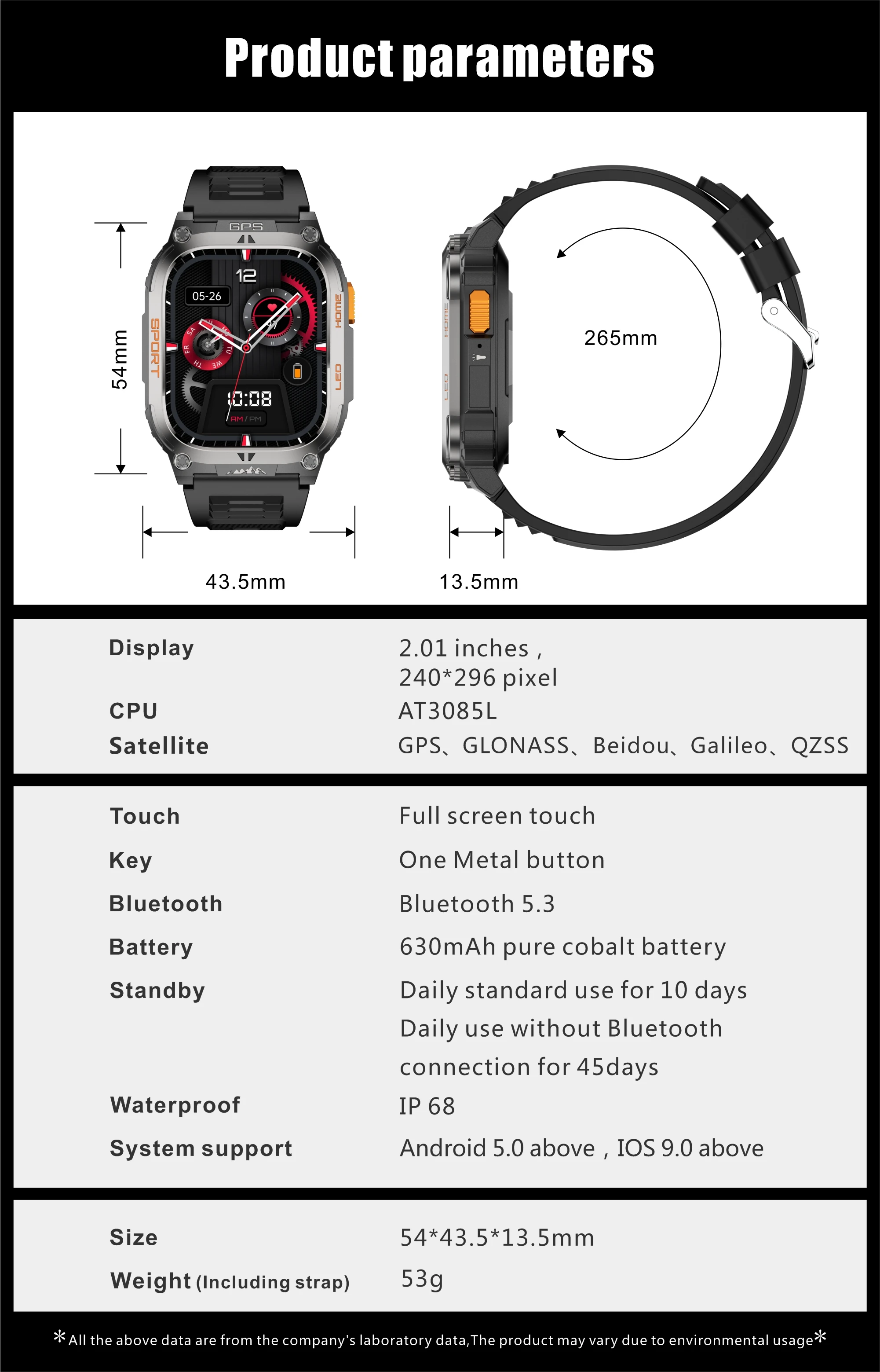 New Ciberer QX18 GPS Smart Watch Ultra-large 2.01''Display Built-in GPS Compass & Altimeter Health & Fitness Tracking Smartwatch