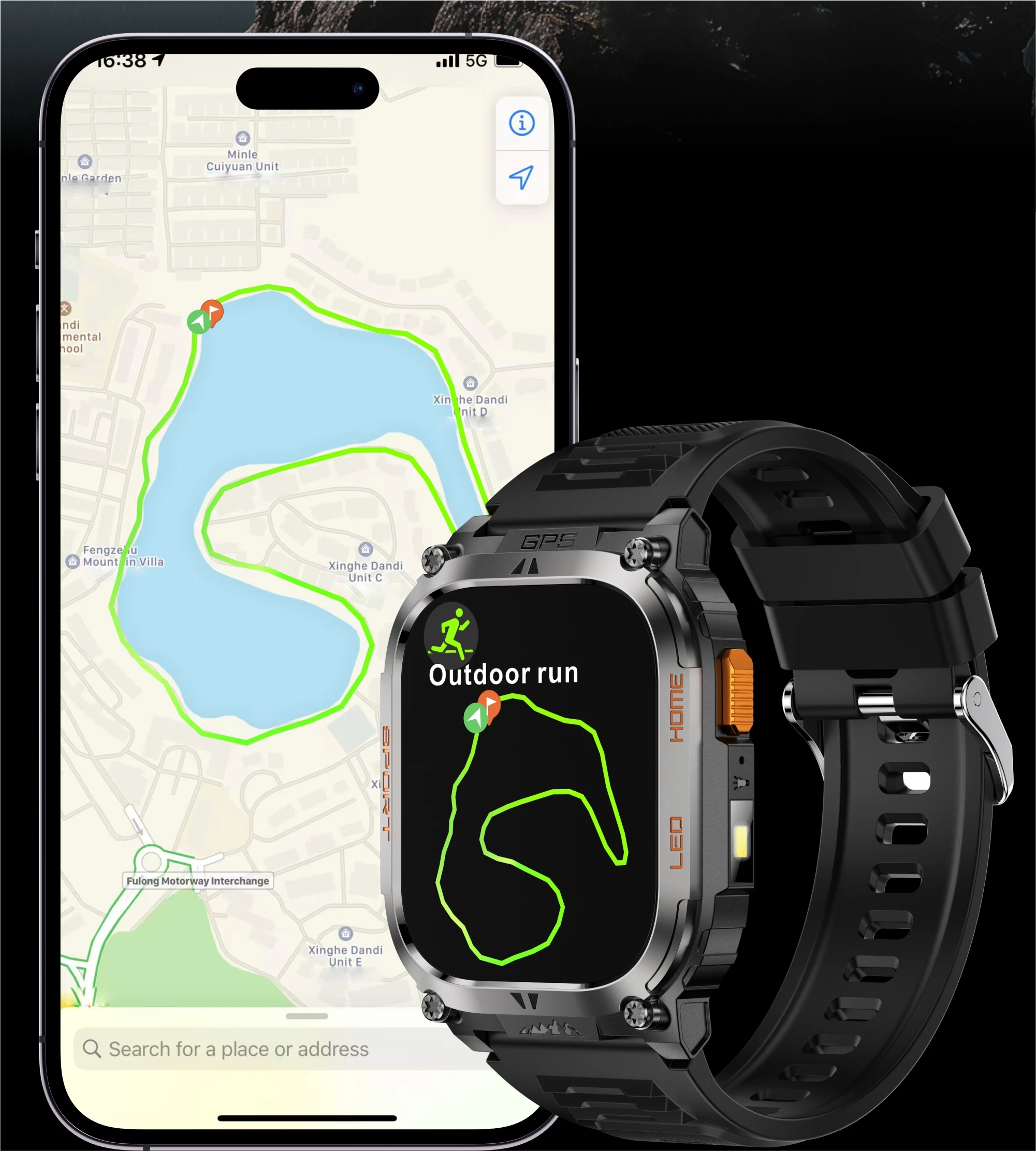 New Ciberer QX18 GPS Smart Watch Ultra-large 2.01''Display Built-in GPS Compass & Altimeter Health & Fitness Tracking Smartwatch