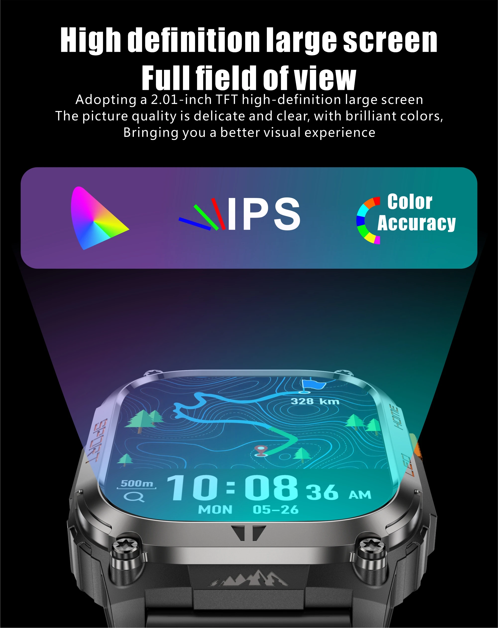 New Ciberer QX18 GPS Smart Watch Ultra-large 2.01''Display Built-in GPS Compass & Altimeter Health & Fitness Tracking Smartwatch