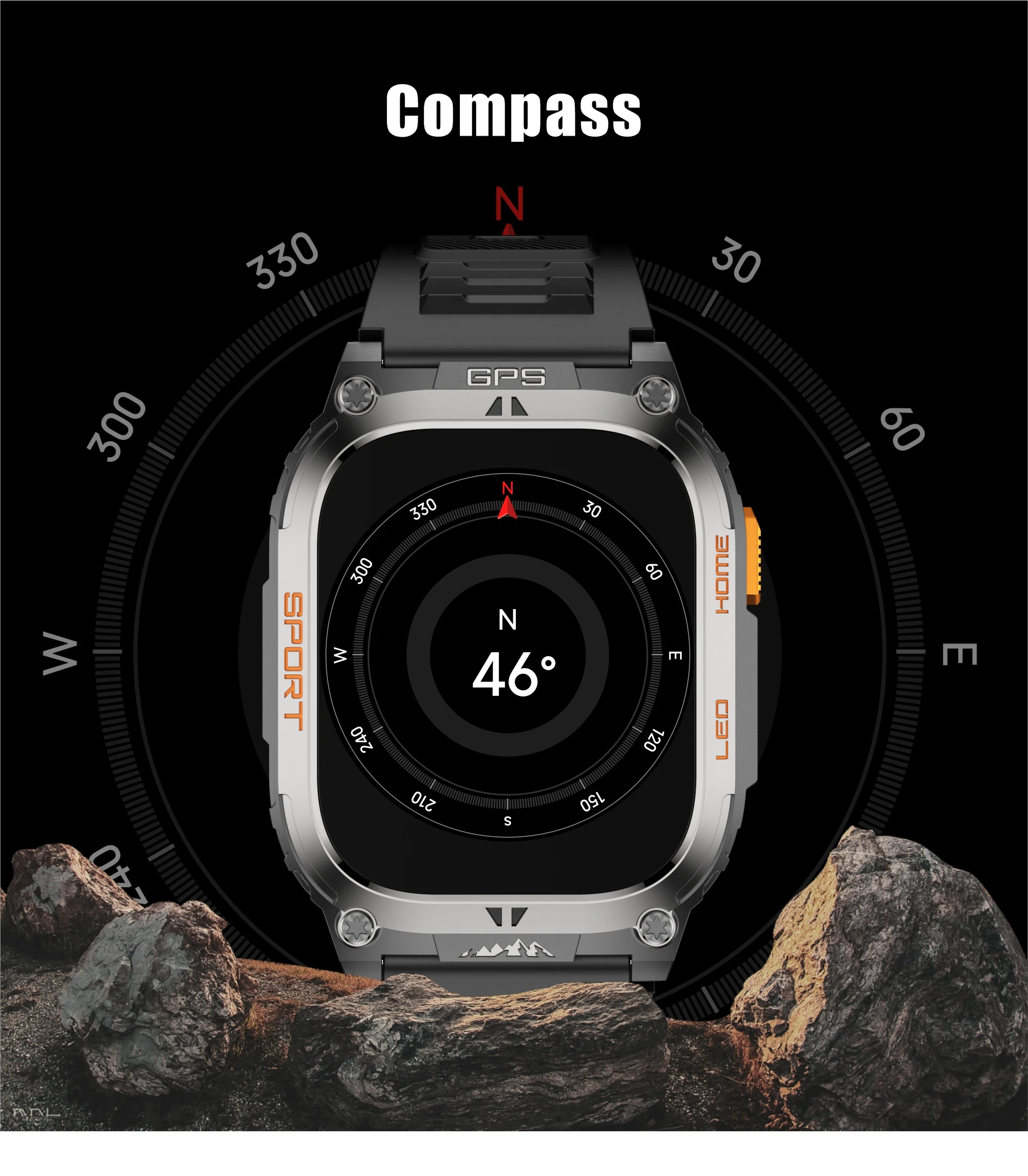 New Ciberer QX18 GPS Smart Watch Ultra-large 2.01''Display Built-in GPS Compass & Altimeter Health & Fitness Tracking Smartwatch