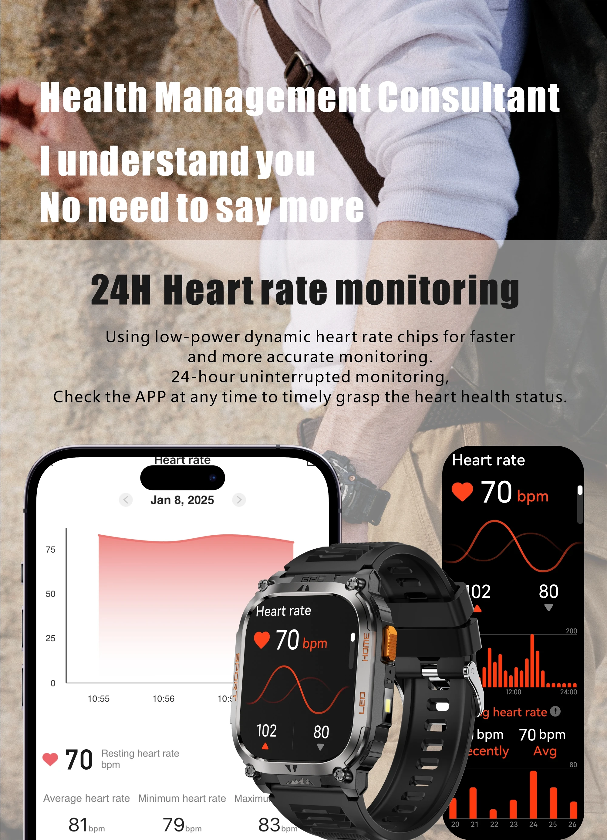 New Ciberer QX18 GPS Smart Watch Ultra-large 2.01''Display Built-in GPS Compass & Altimeter Health & Fitness Tracking Smartwatch