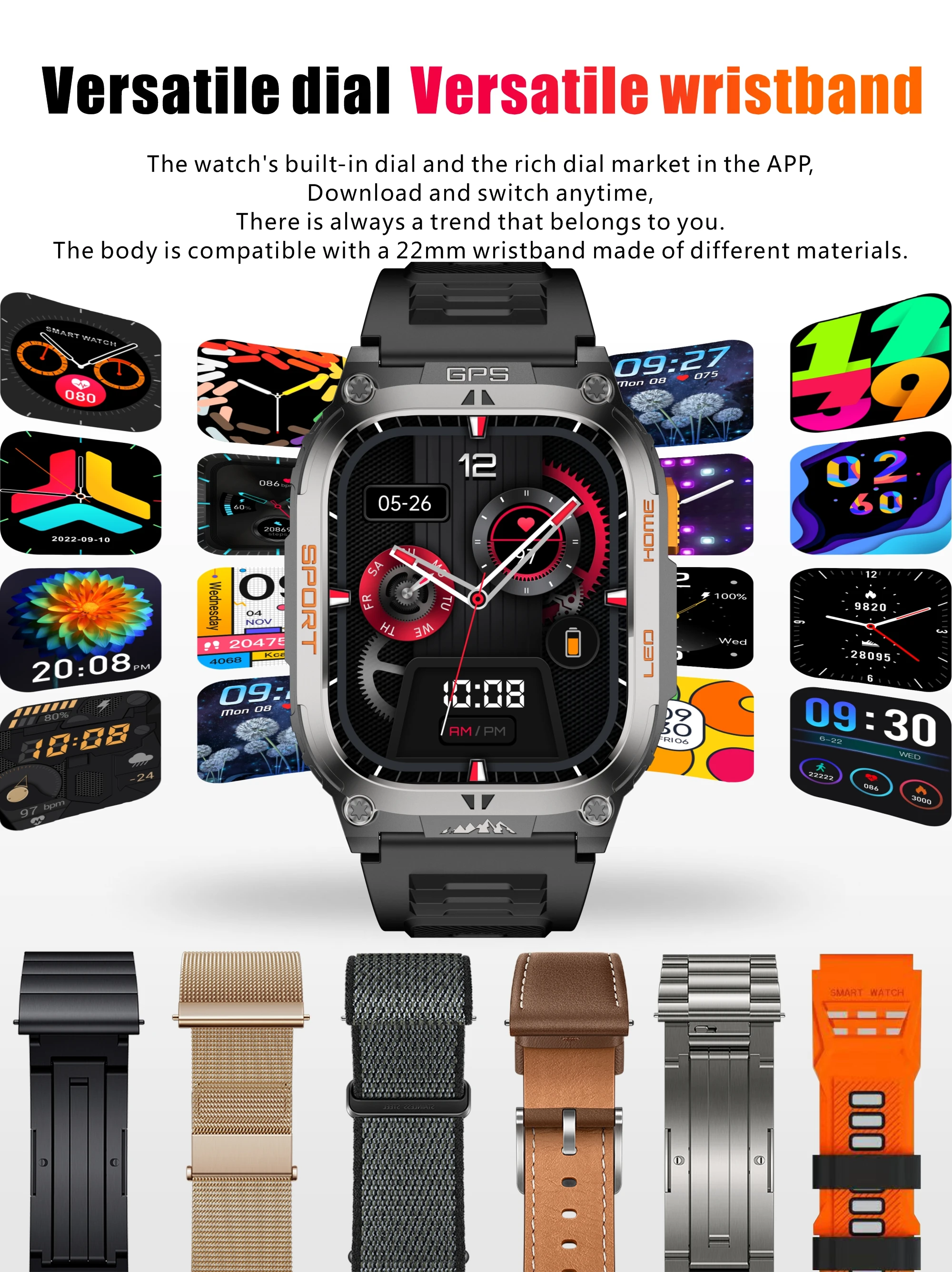 New Ciberer QX18 GPS Smart Watch Ultra-large 2.01''Display Built-in GPS Compass & Altimeter Health & Fitness Tracking Smartwatch