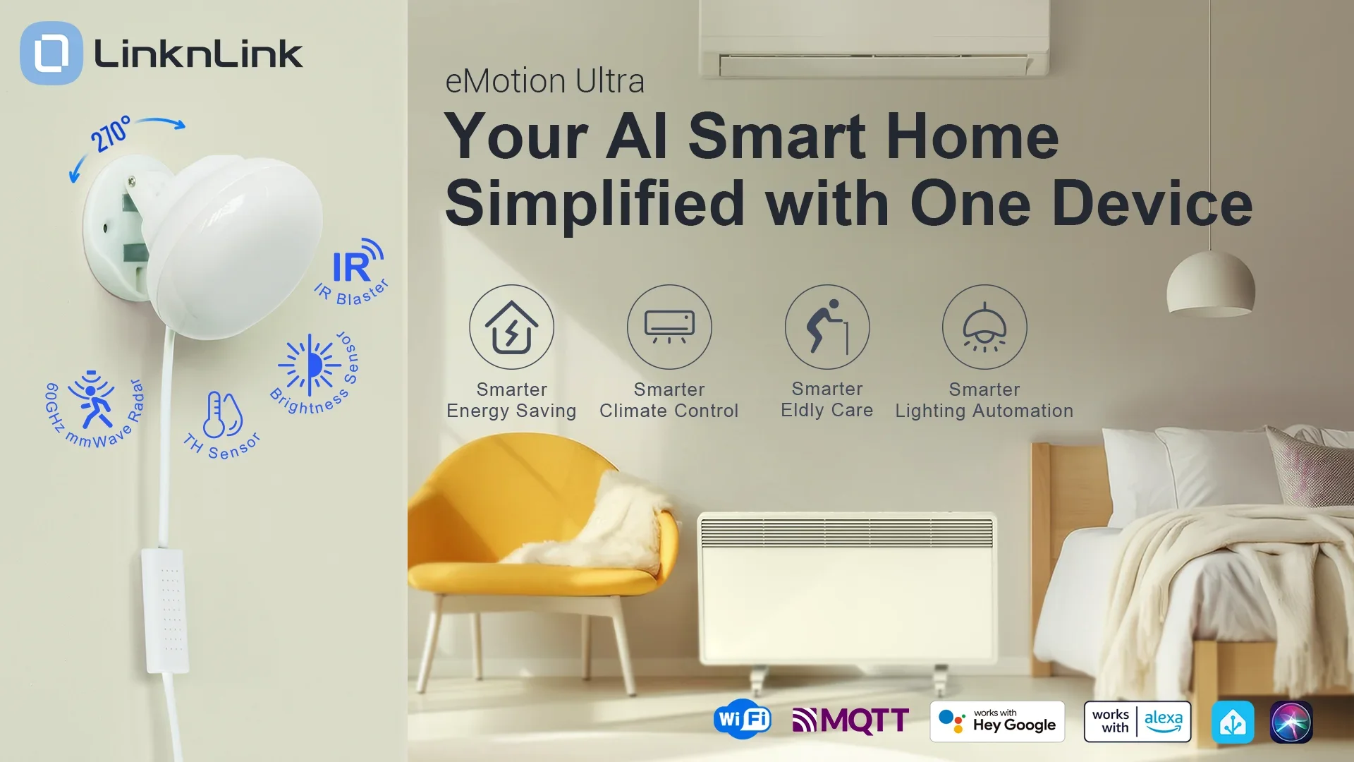 LinknLink EMotion Ultra 60GHz MmWave Radar WiFi Smart Presence Sensor, IR, Brightness, Temperature, Humidity, MQTT, Works with A
