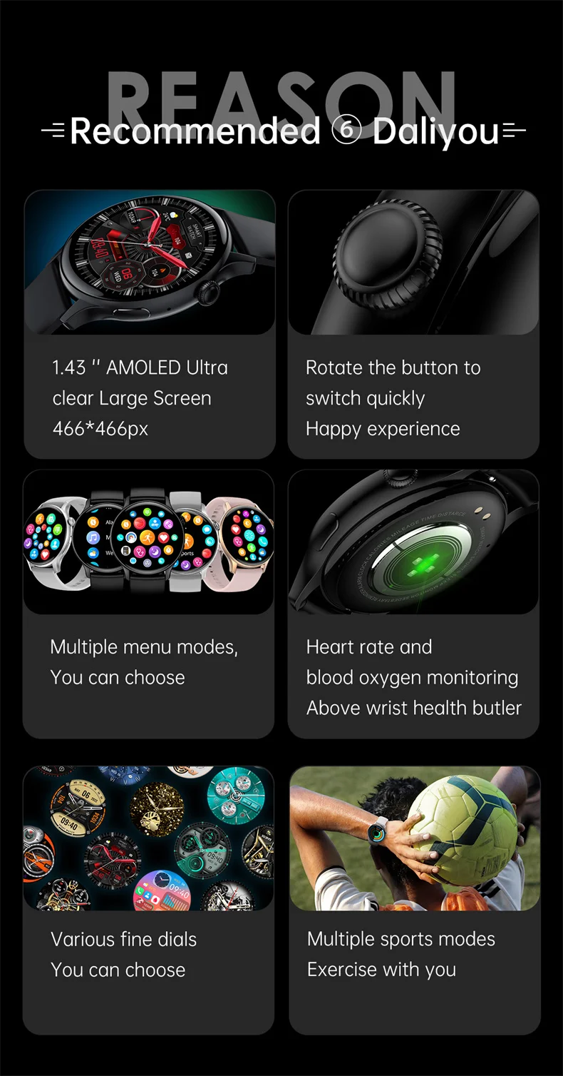 For IOS Android Real AMOLED Smart Watch Women 1.43 inch GPS Sport Screen Always Display NFC Bluetooth Call Smartwatch 2024