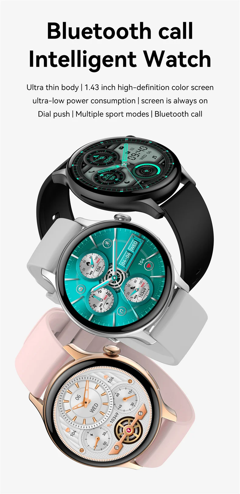 For IOS Android Real AMOLED Smart Watch Women 1.43 inch GPS Sport Screen Always Display NFC Bluetooth Call Smartwatch 2024