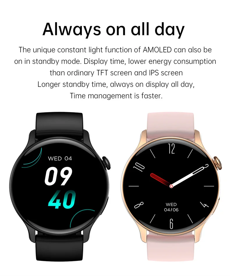 For IOS Android Real AMOLED Smart Watch Women 1.43 inch GPS Sport Screen Always Display NFC Bluetooth Call Smartwatch 2024