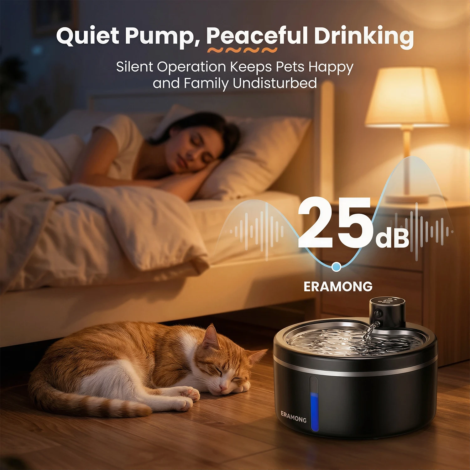 2.5L Wireless Stainless Steel Basin Cat Water Fountain, Rechargeable Battery Operated Pet Waterer with Motion Sensor & 2 Filters