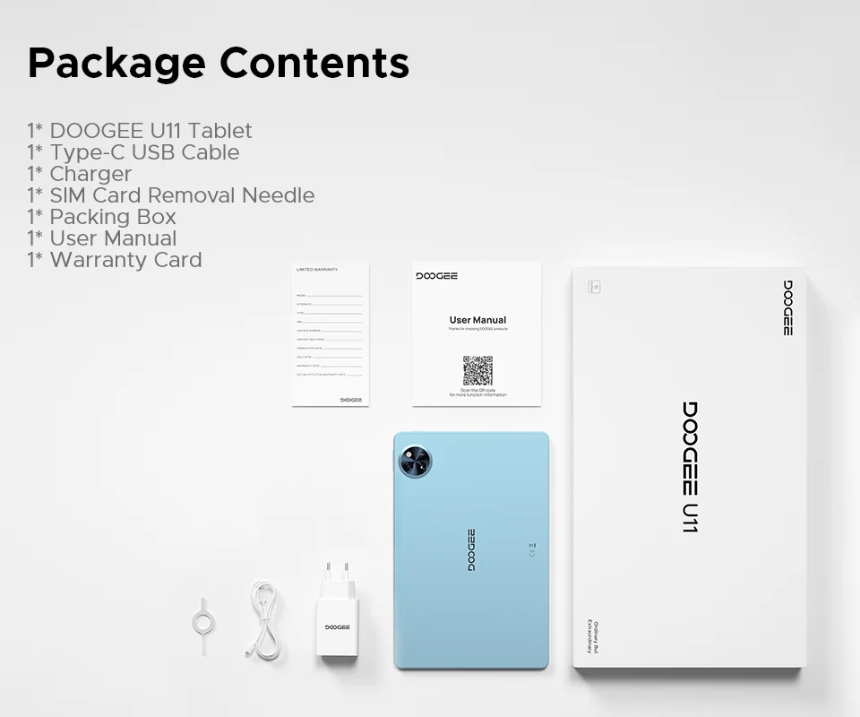 DOOGEE U11 Android 15 Tablet 11' Ultra-clear 90Hz Display 16GB(4+12) 128GB 8580mAh Battery Unisoc T606 Octa-core Dual Speaker