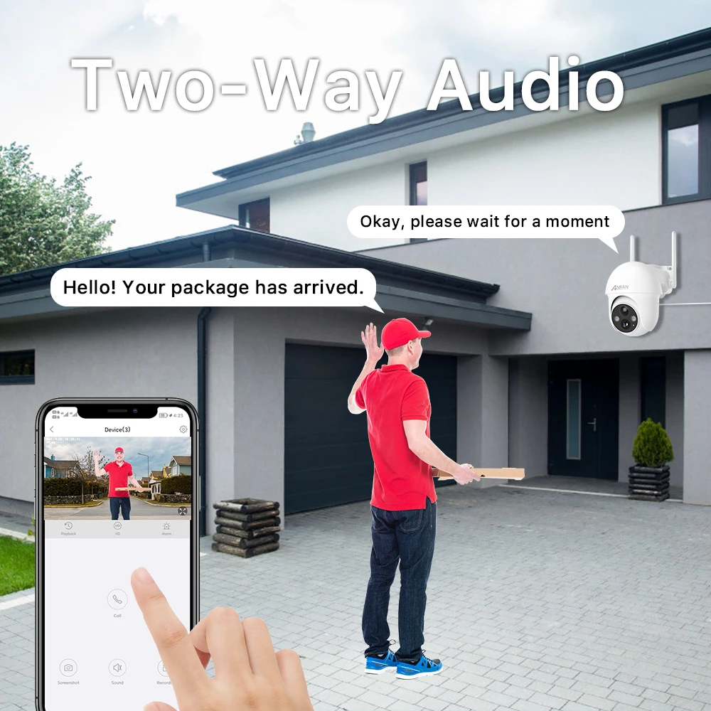 ANRAN Solar Camera 5MP Outdoor PTZ Wireless Wifi Battery Camera Security Cameras Home Protection PIR Detect Night Color Vision