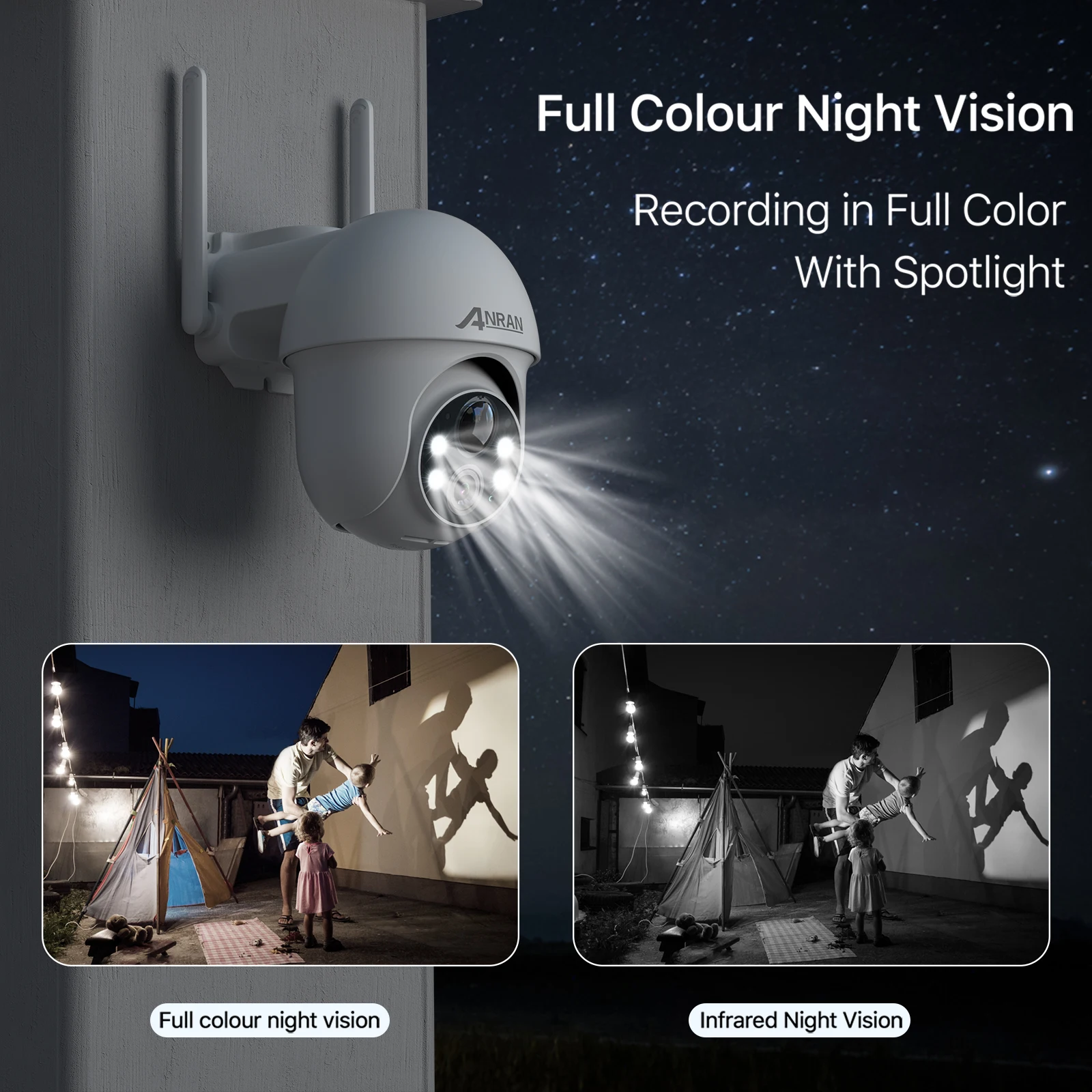 ANRAN Solar Camera 5MP Outdoor PTZ Wireless Wifi Battery Camera Security Cameras Home Protection PIR Detect Night Color Vision