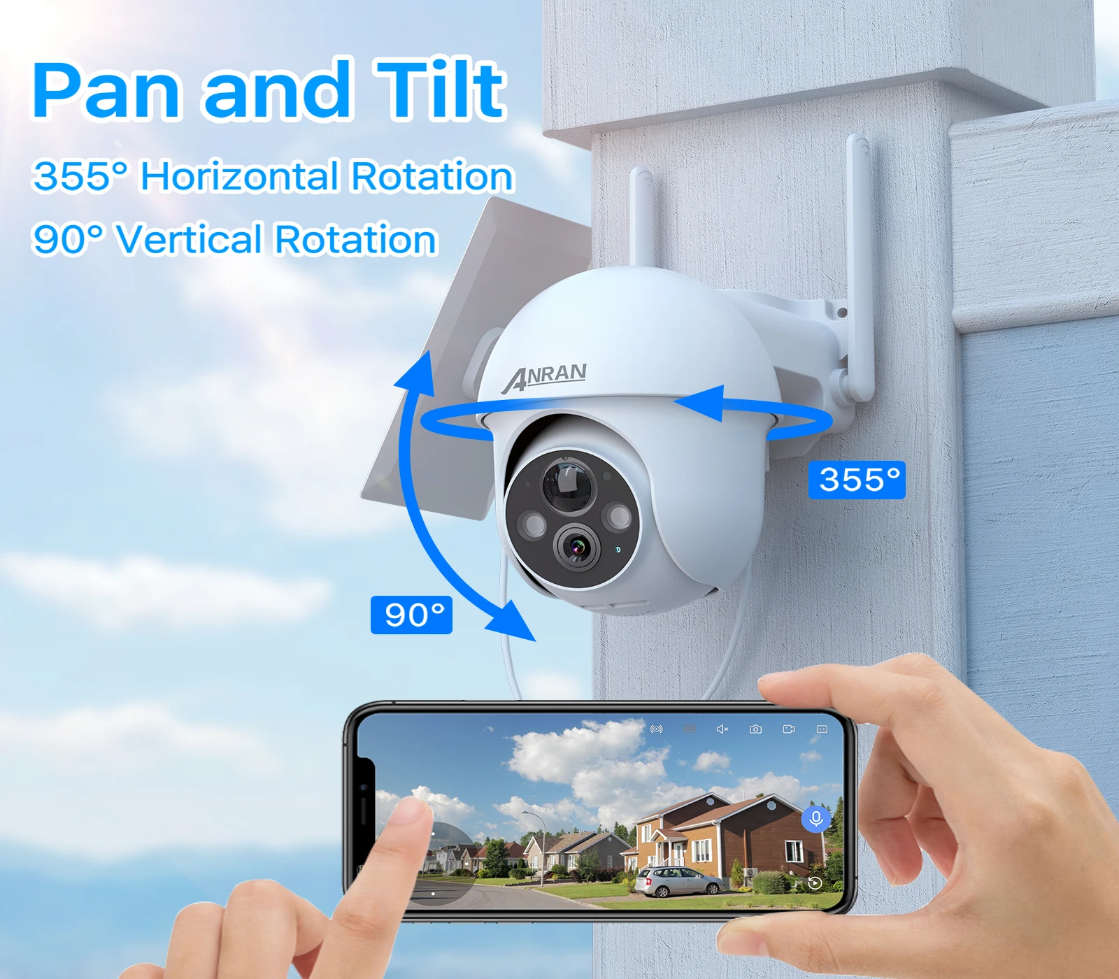 ANRAN Solar Camera 5MP Outdoor PTZ Wireless Wifi Battery Camera Security Cameras Home Protection PIR Detect Night Color Vision
