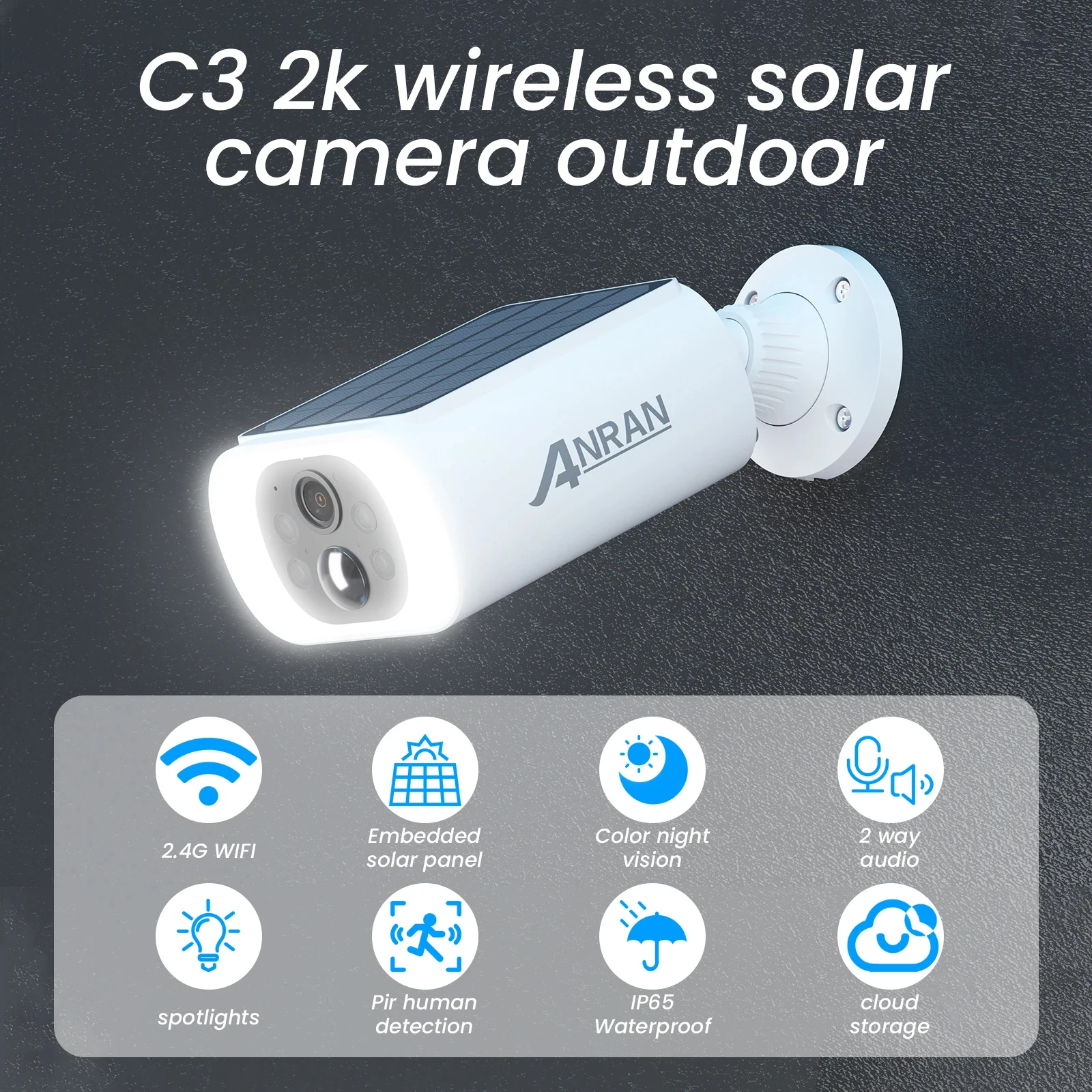 ANRAN 2/3/4 PCS Outdoor Wireless WIFI Camera 2.4G 3MP Battery Solar Security Camera Floodlight Color Night Vision Local Alarm