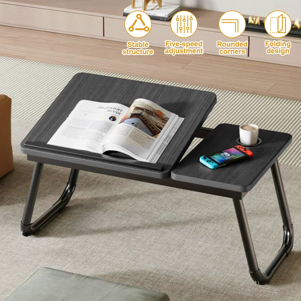 Folding Desk Laptop Table for Bed and Sofa Laptop Desk 5-Level Height Adjustment+Cup Holder Multifunction Table for Home Office