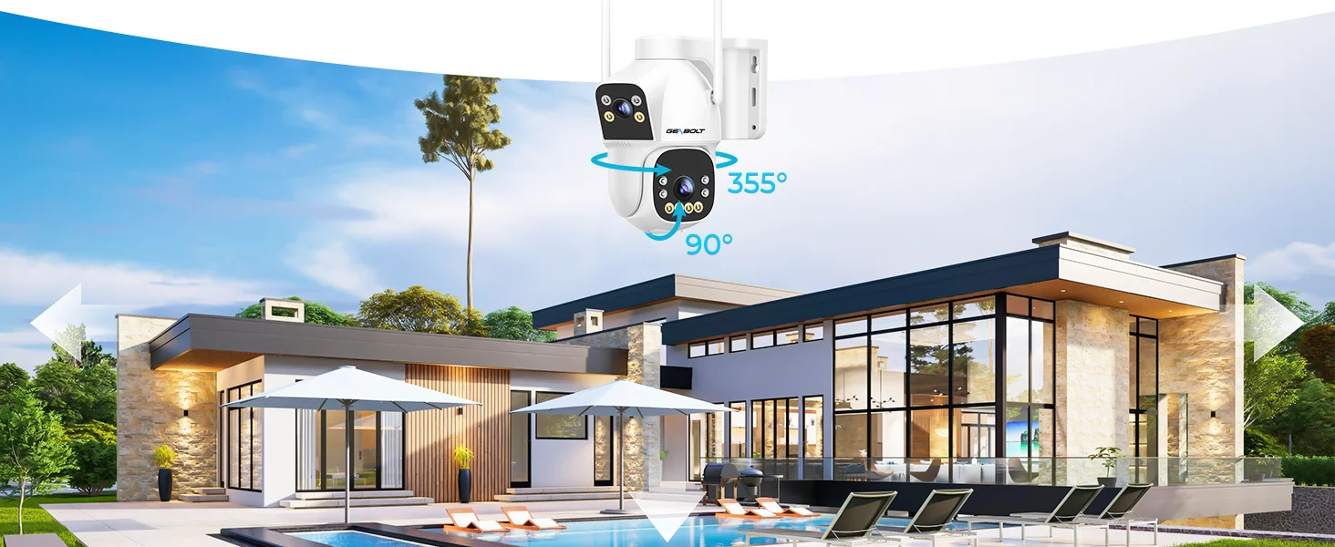 2.5K Outdoor Solar Security WIFI Camera AOV 24/7, Dual Motion Detection, with SIM, 15600mAh Night Vision for Patio/Garage GENBOL