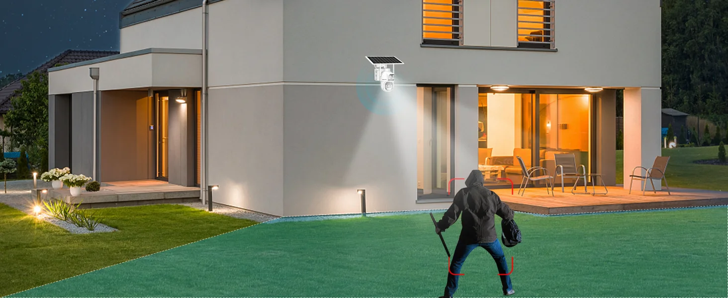 2.5K Outdoor Solar Security WIFI Camera AOV 24/7, Dual Motion Detection, with SIM, 15600mAh Night Vision for Patio/Garage GENBOL