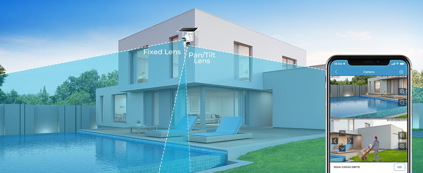 2.5K Outdoor Solar Security WIFI Camera AOV 24/7, Dual Motion Detection, with SIM, 15600mAh Night Vision for Patio/Garage GENBOL