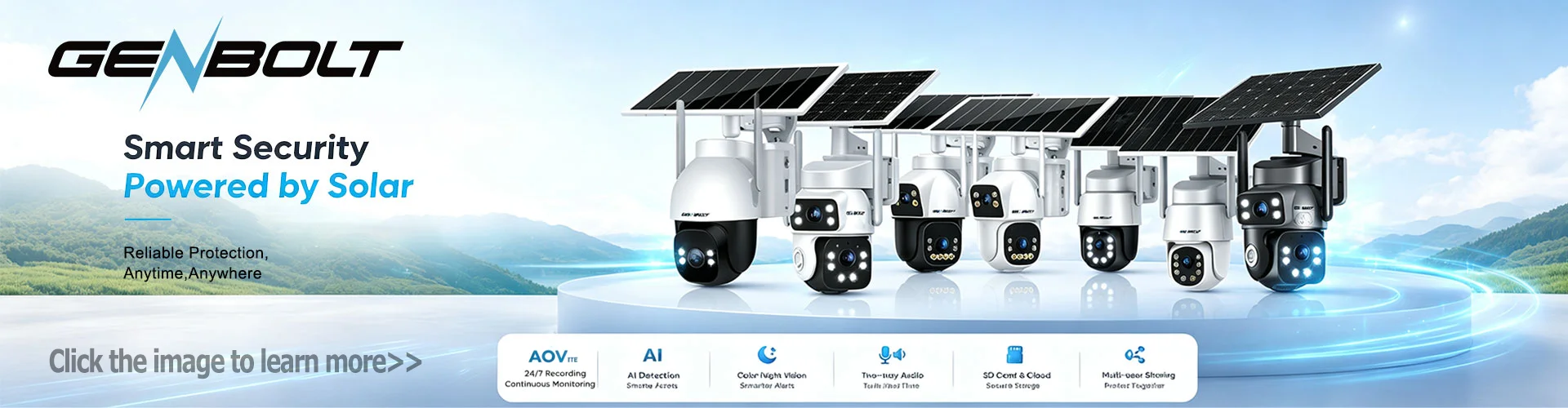 2.5K Outdoor Solar Security WIFI Camera AOV 24/7, Dual Motion Detection, with SIM, 15600mAh Night Vision for Patio/Garage GENBOL