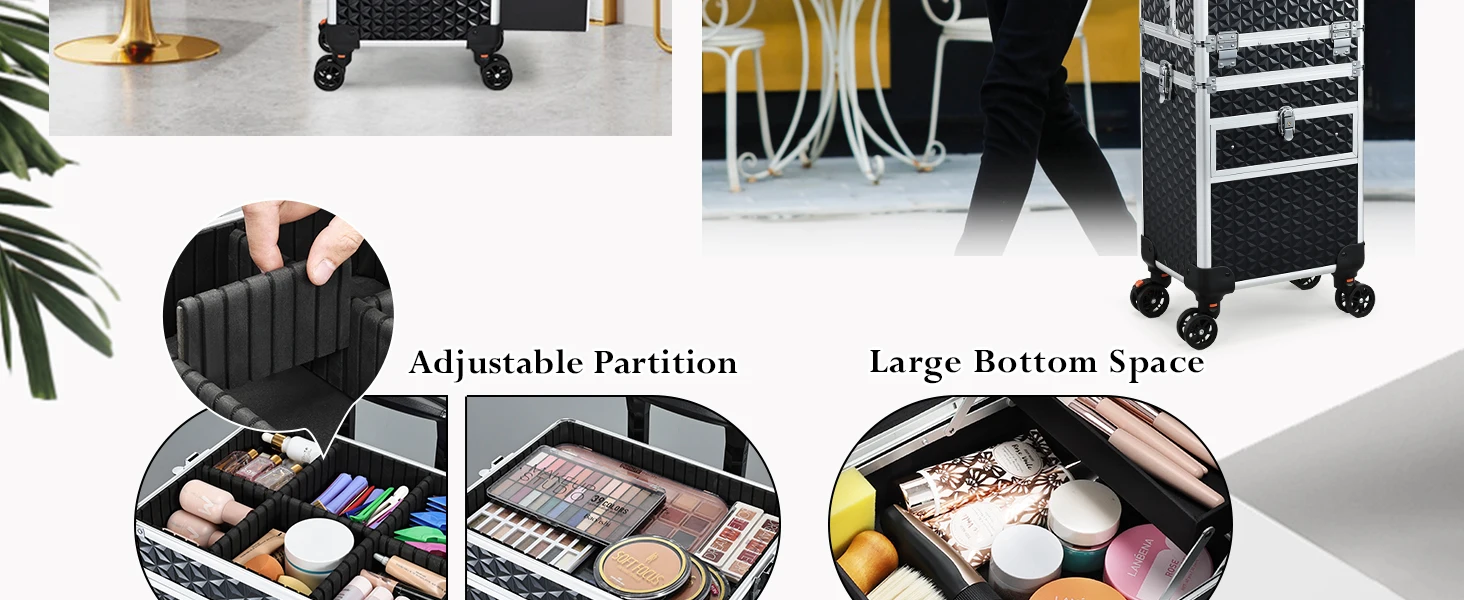 Rolling Makeup Case with Wheels Drawers Large Professional Cosmetology Trolley Case Lockable Travel Cosmetic Storage Train Cases
