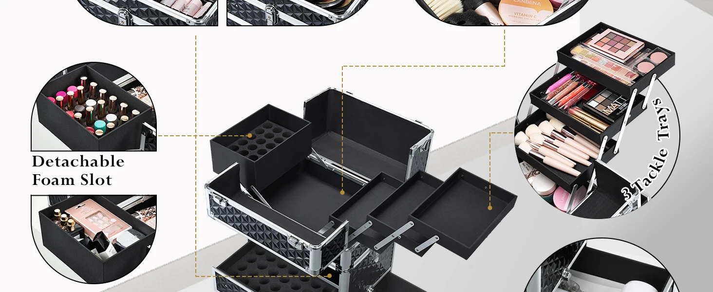 Rolling Makeup Case with Wheels Drawers Large Professional Cosmetology Trolley Case Lockable Travel Cosmetic Storage Train Cases