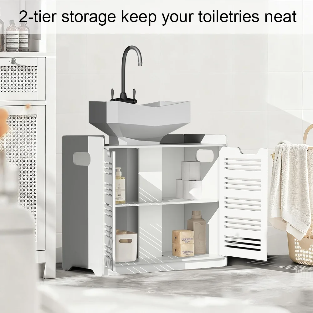 White Double Door Under Sink Cabinet Basin Storage Cupboard Vanity Unit Bathroom 60*30*60cm