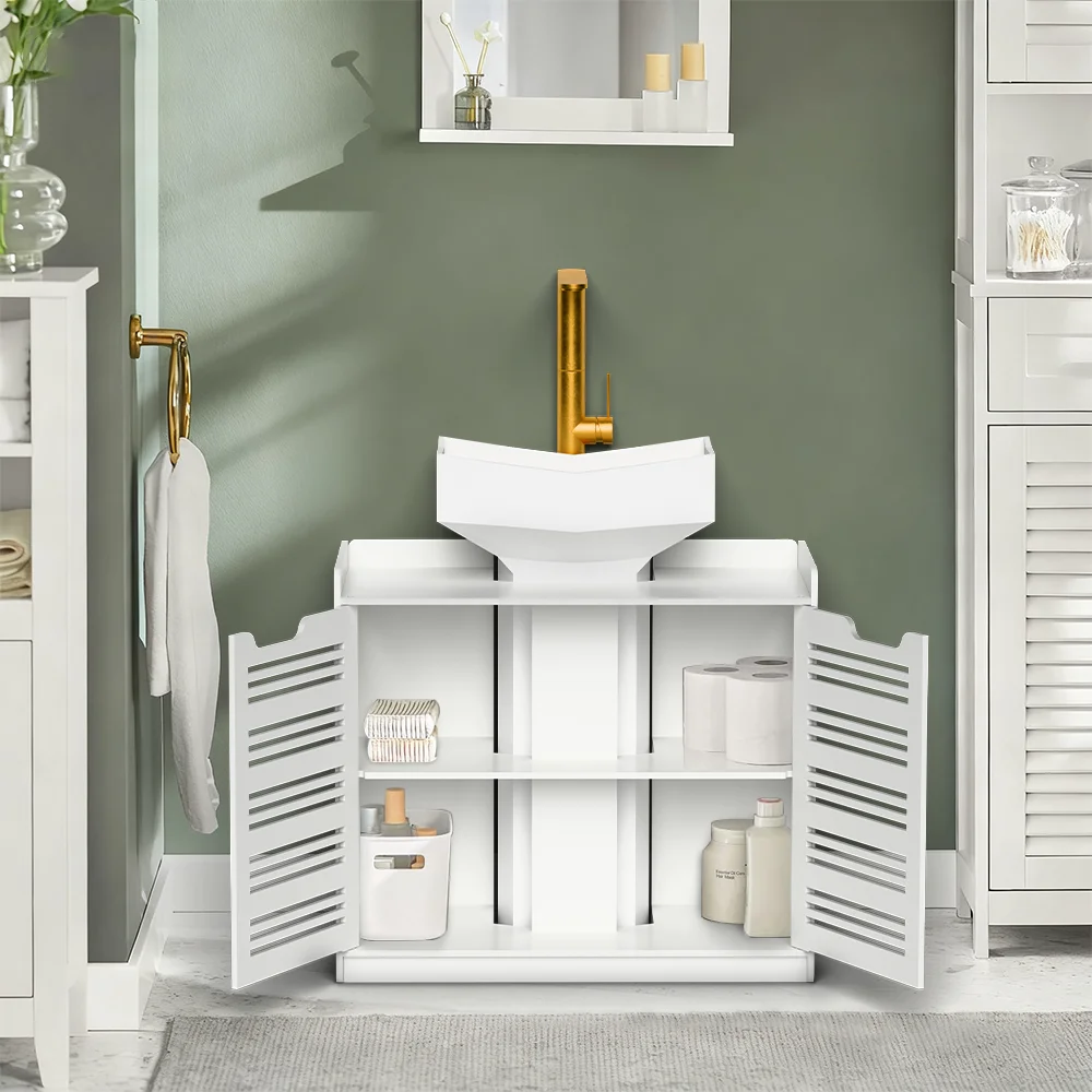 White Double Door Under Sink Cabinet Basin Storage Cupboard Vanity Unit Bathroom 60*30*60cm