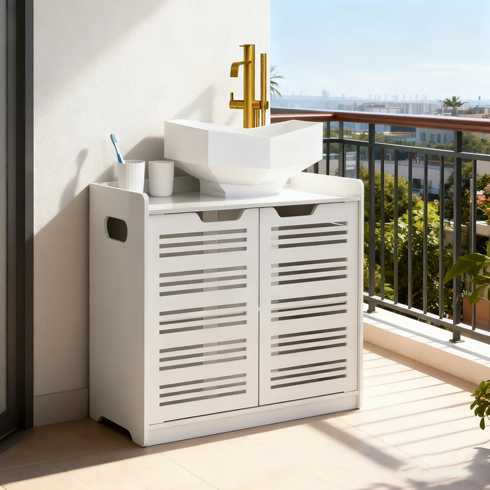 White Double Door Under Sink Cabinet Basin Storage Cupboard Vanity Unit Bathroom 60*30*60cm