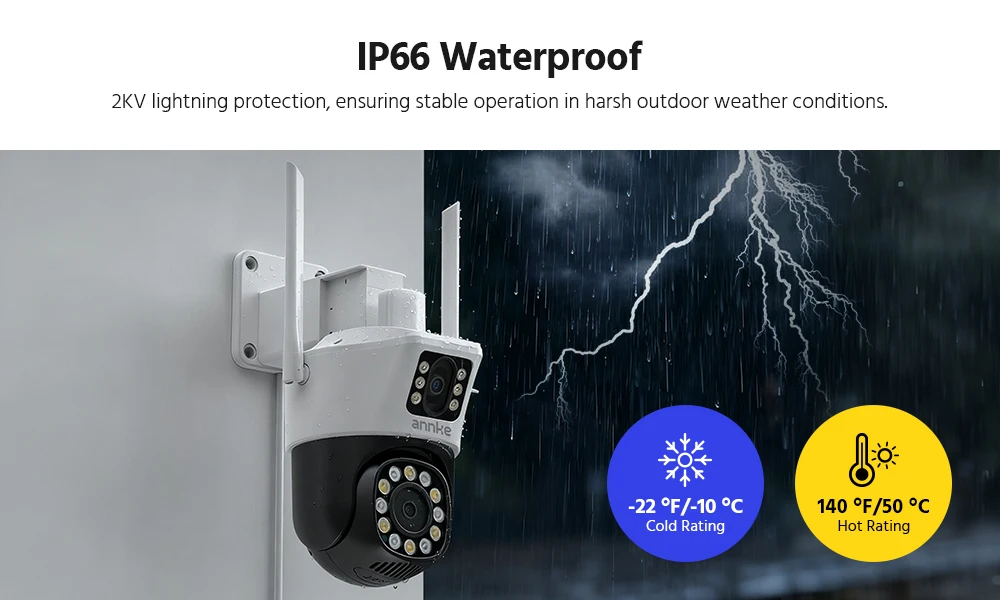 ANNKE 6MP Dual-Lens Outdoor Wireless WiFi Security PT Camera Red Blue Flashing Lights Siren Smart Dual Light Two-Way Audio